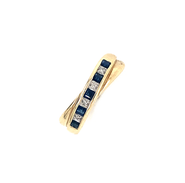 9ct Gold Crossover Ring set with Sapphires & Diamonds