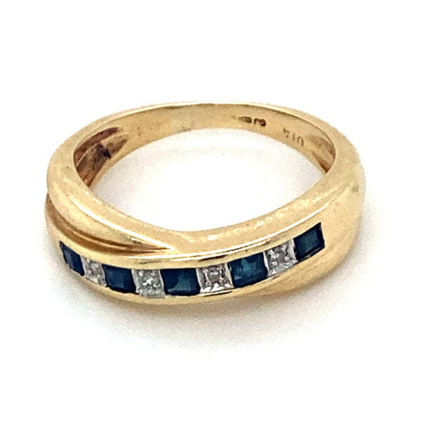 9ct Gold Crossover Ring set with Sapphires & Diamonds