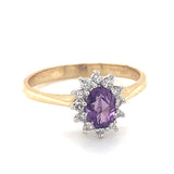 Pre-owned 9ct gold cluster ring set Amethyst & Diamonds