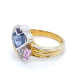 Pre-owned 18ct gold dress ring set with vari coloured Sapphires & Diamonds