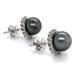Grey Cultured Pearl & Diamond Platinum Cluster Stud