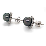 Grey Cultured Pearl & Diamond Platinum Cluster Stud