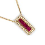 Ruby & Diamond Oblong Cluster Pendant