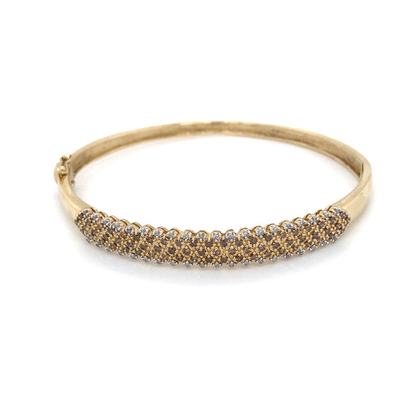 9ct Gold Hinged Bangle with White & Coloured Diamonds