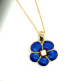 Pre-owned 9ct gold blue enamel foliate pendant