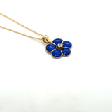 Pre-owned 9ct gold blue enamel foliate pendant