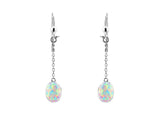 White Created Opal Oval Chain Drop Earrings - Silver