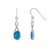 Blue Created Opal Drop Earring - Silver