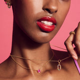 Ellera Quadrato Necklace - 18k Gold Plated With Pink Zirconia