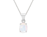 White Created Opal Oval Claw Set Pendant - Silver - 18" Chain