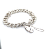 Silver Solid Curb Link Bracelet With Padlock & Safety Chain