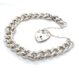 Silver Solid Curb Link Bracelet With Padlock & Safety Chain