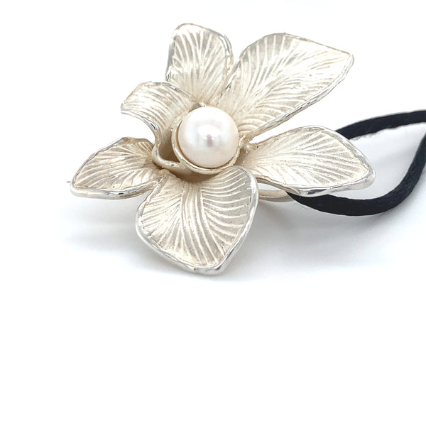 Silver Flower Pendant with Freshwater Cultured Pearls