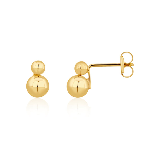 Gold Double Small Ball Drop Studs