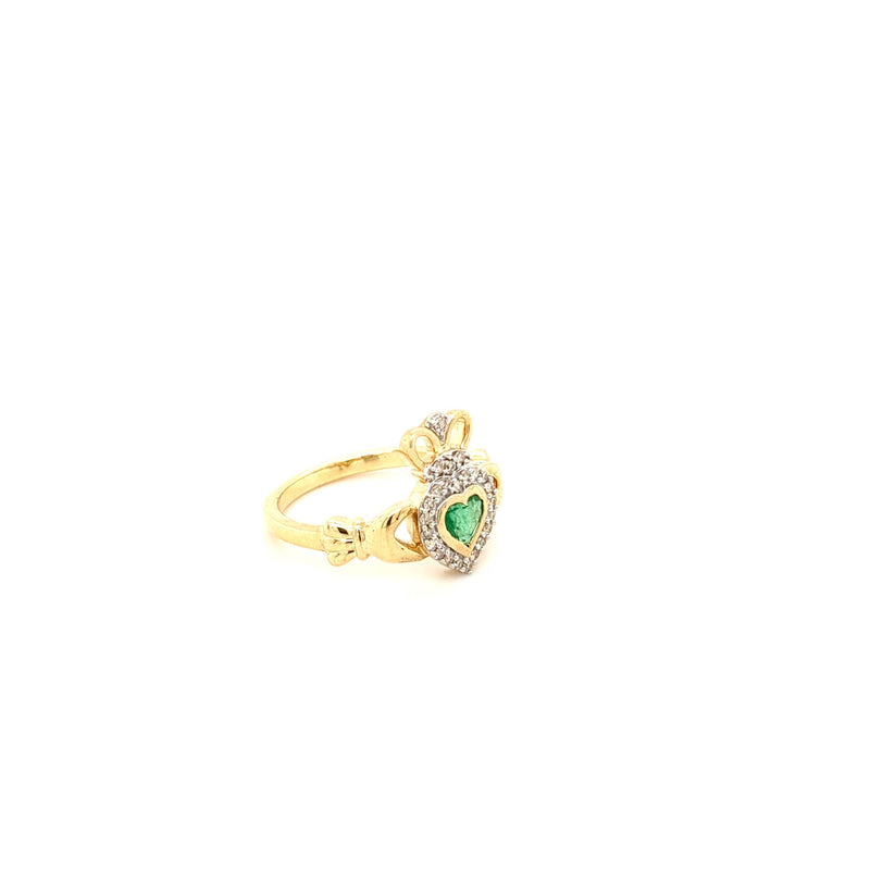 Emerald and Diamond Claddagh Ring