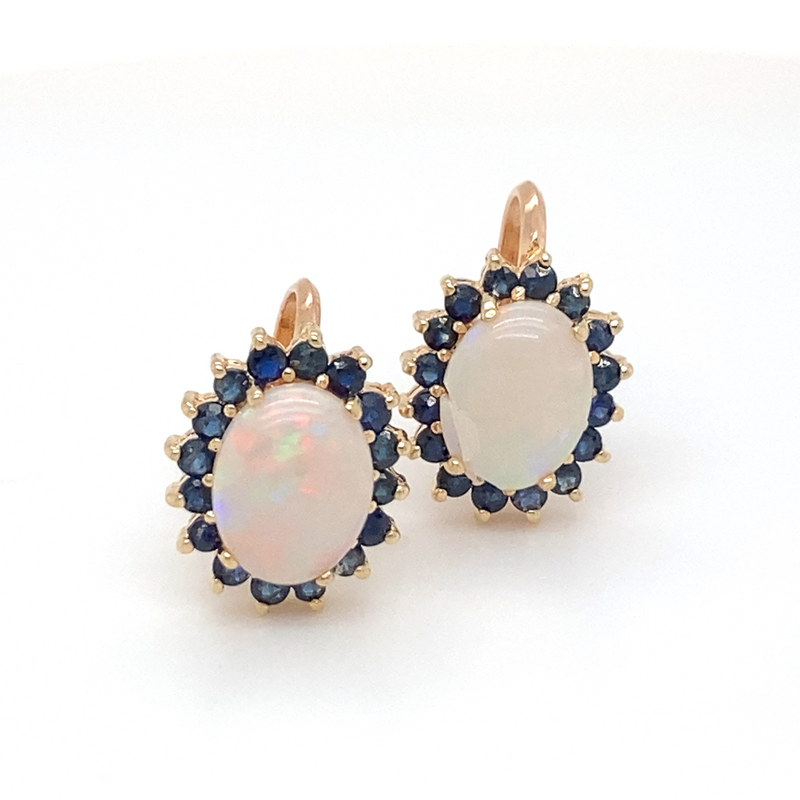 Opal & Sapphire Screw Fitting Earrings