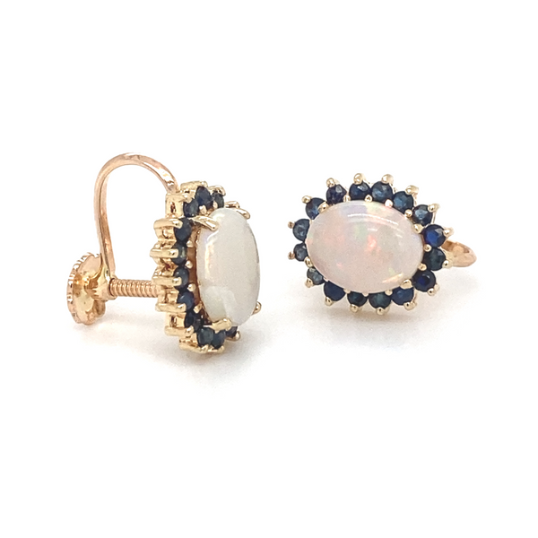 Opal & Sapphire Screw Fitting Earrings