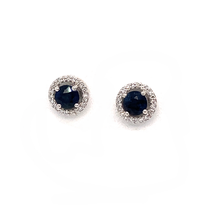 White Gold Sapphire & Diamond Cluster Stud Earrings