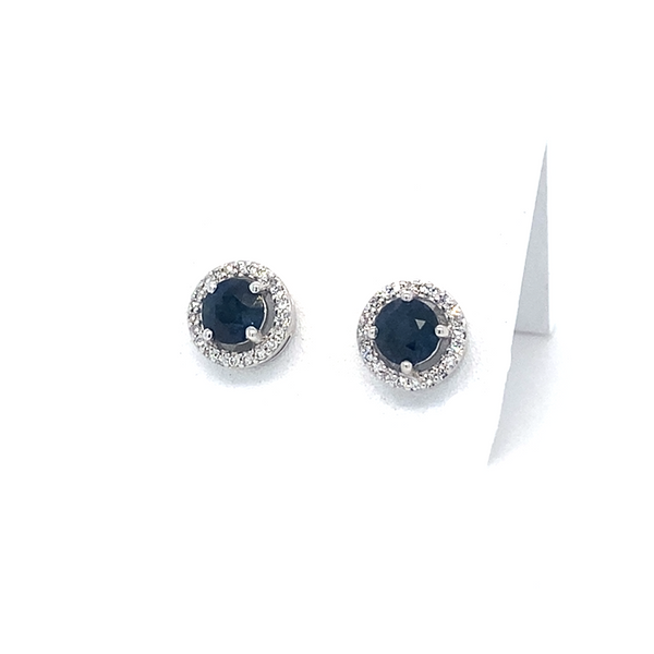 White Gold Sapphire & Diamond Cluster Stud Earrings