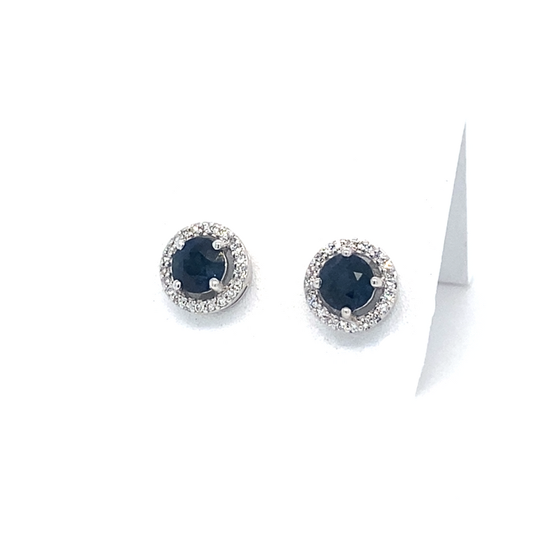 White Gold Sapphire & Diamond Cluster Stud Earrings