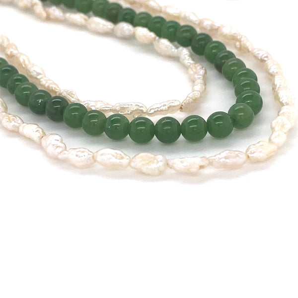 Fresh Water Cultured Pearl & Green Bead Necklace