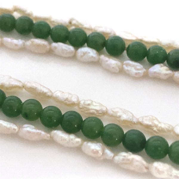 Fresh Water Cultured Pearl & Green Bead Necklace