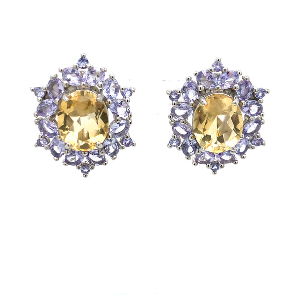 Pre-owned silver Tanzanite & Citrine earrings
