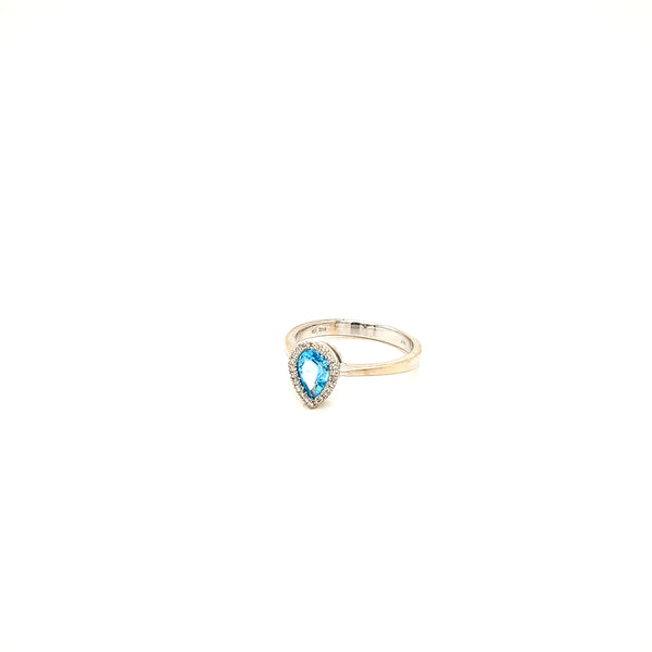 Blue Topaz and Diamond Pear Ring