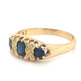 Sapphire & Diamond Boat Shaped Ring