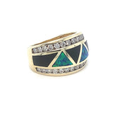 Created Opal, Onyx and Diamond Dress Ring