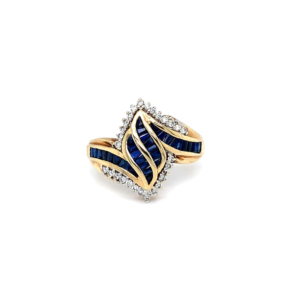 Sapphire & Diamond Cross Over Style Ring