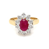 Glass Filled Ruby & Diamond Cluster Ring