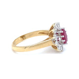 Glass Filled Ruby & Diamond Cluster Ring