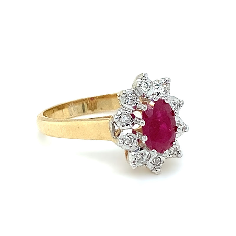 Glass Filled Ruby & Diamond Cluster Ring