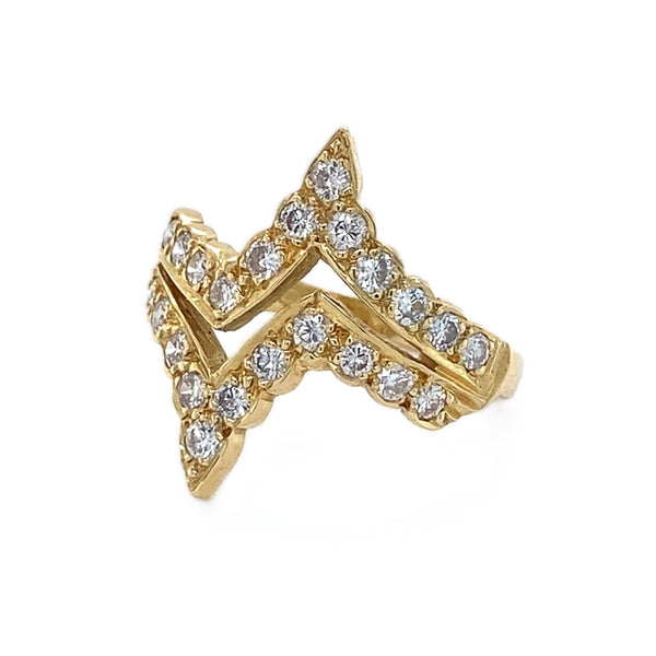 Diamond Set Double Chevron Ring