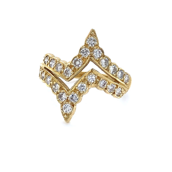 Diamond Set Double Chevron Ring