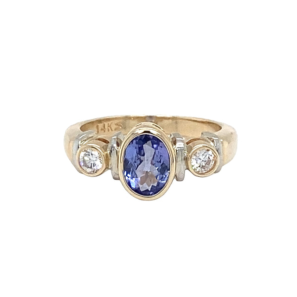 Tanzanite & Diamond 3 Stone Ring