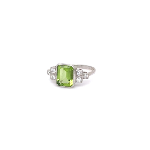 Peridot & Diamond 3 Stone Ring