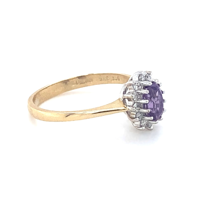 Amethyst & Diamond 9ct Gold Cluster Ring