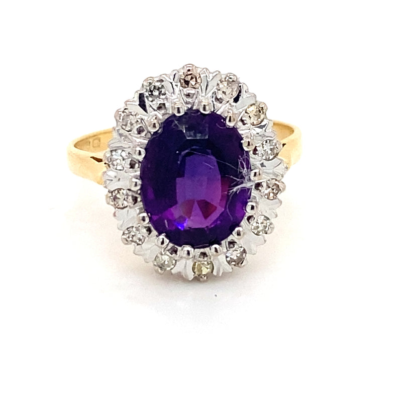 Pre-owned 18ct gold Amethyst & Diamond cluster ring