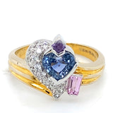 Pre-owned 18ct gold dress ring set with vari coloured Sapphires & Diamonds