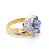 Pre-owned 18ct gold dress ring set with vari coloured Sapphires & Diamonds