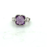 Pre-owned 18ct white gold Amethyst & Diamond cluster ring