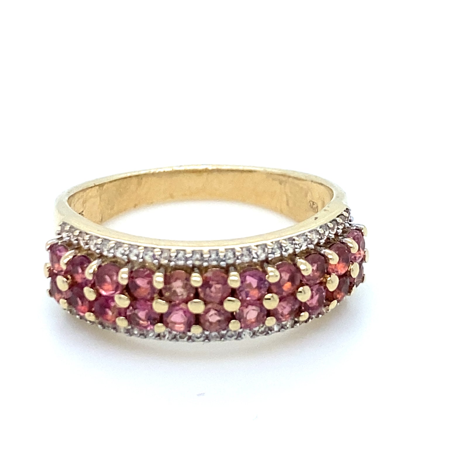 Pre-owned 9ct gold dress ring set with Pink Tourmaline & Diamonds  Godshaw  Jewellers