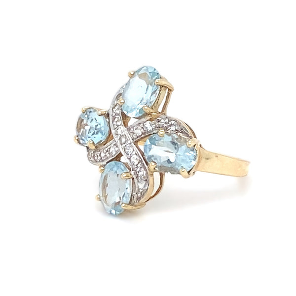 Aquamarine & Cubic Zirconia Cluster Ring