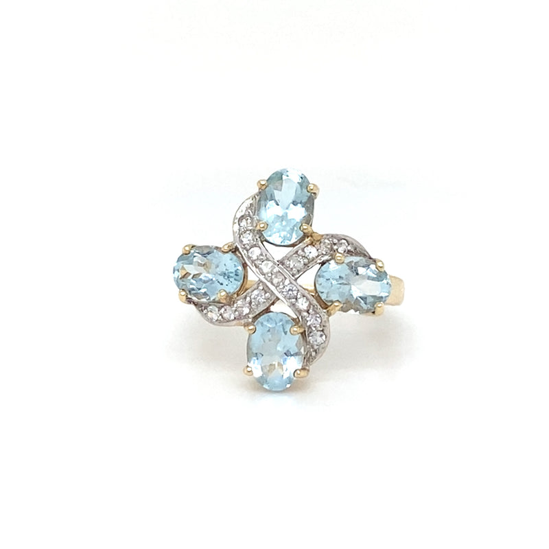 Aquamarine & Cubic Zirconia Cluster Ring