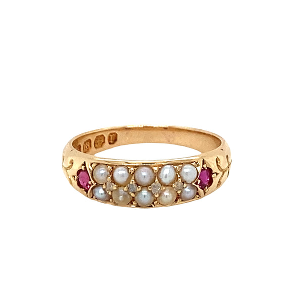 Ruby & Cultured Pearl Dress Ring - Hallmarked B'Ham 1891