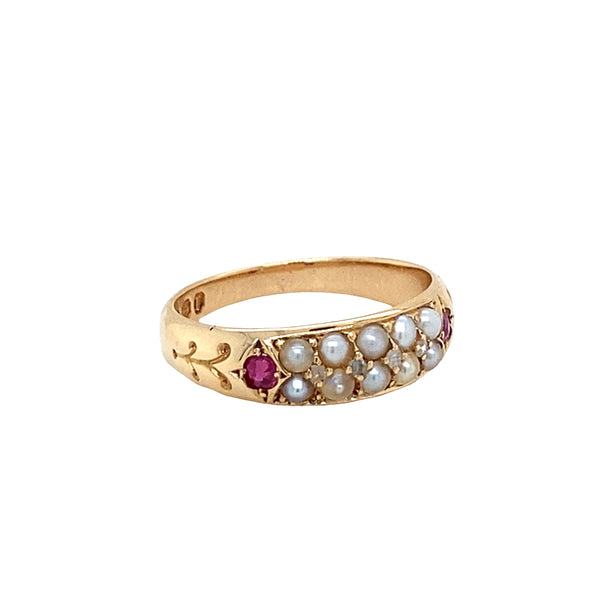 Ruby & Cultured Pearl Dress Ring - Hallmarked B'Ham 1891