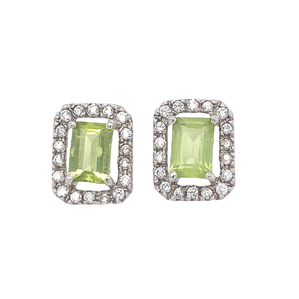 Peridot & Diamond Cluster Stud Earrings