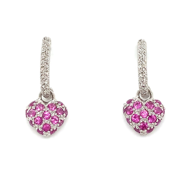 Pink Sapphire& Diamond Drop Hoop Earrings
